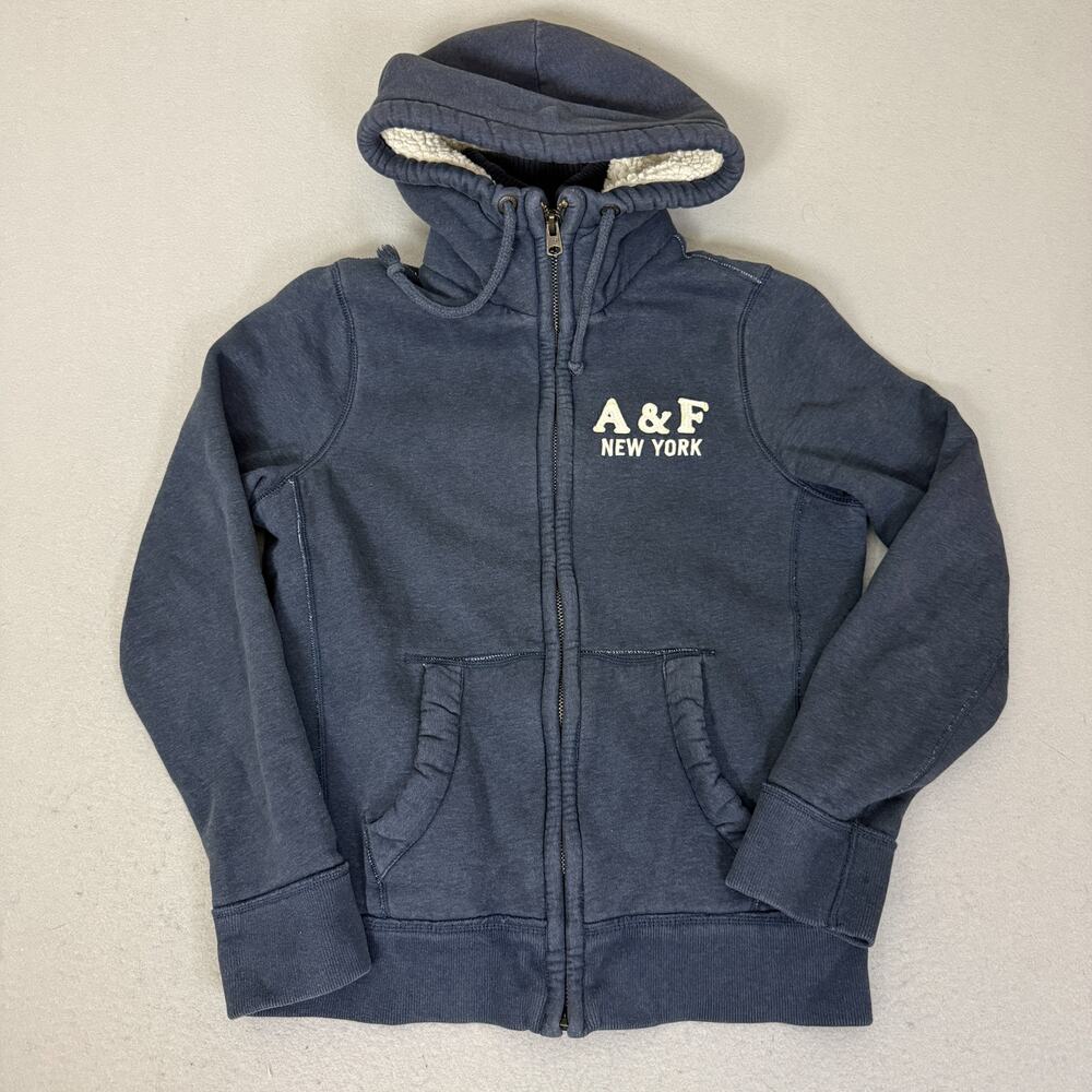 Abercrombie & Fitch Sherpa Lined Zip Hoodie Jacket Blue Mens XL Warm